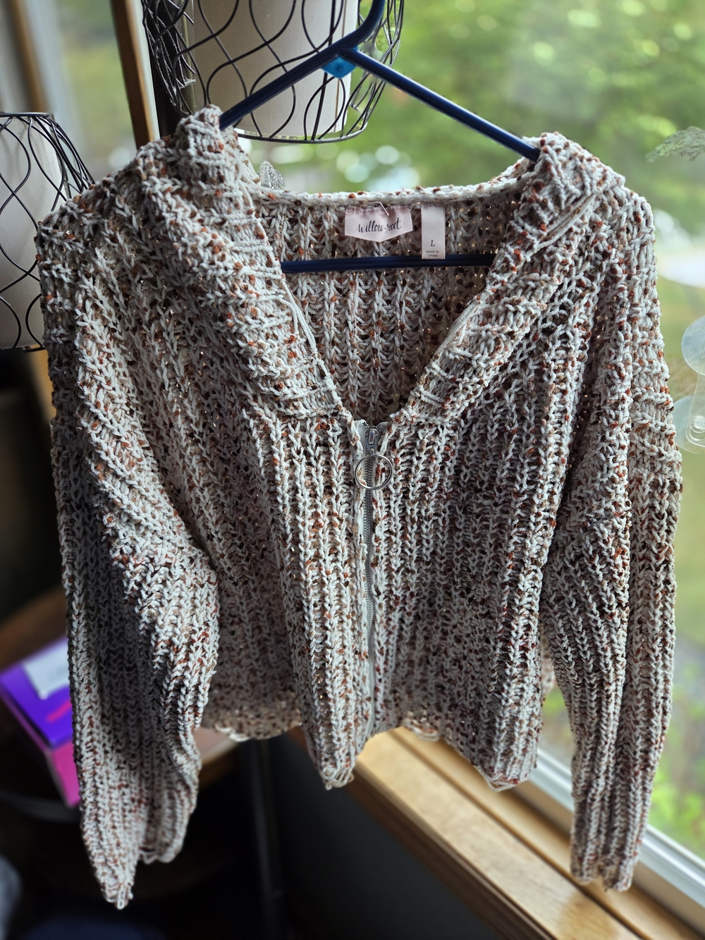 Soft Speckled Cream Zip Hoodie Cardigan